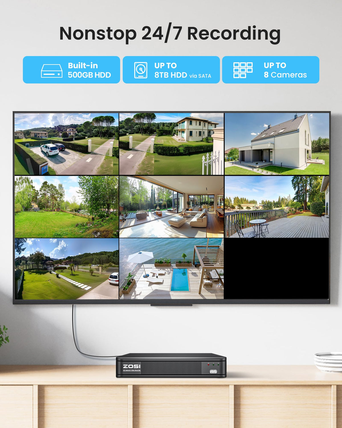 ZOSI 3K Lite Wired Security Camera System, 4 X 2MP CCTV Cameras, 500GB HDD