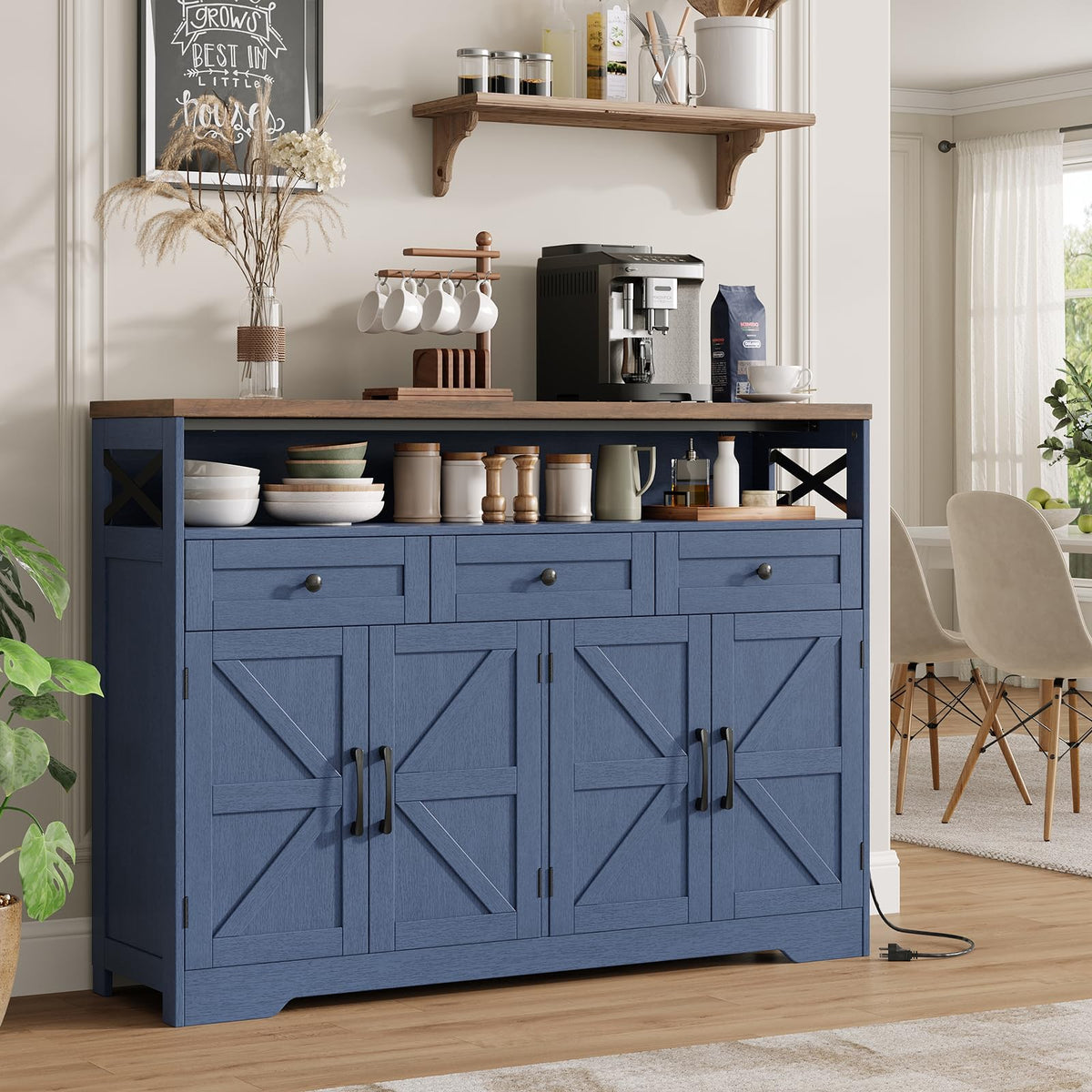 51" Farmhouse Buffet Sideboard Cabinet with Storage, White Kitchen Storage