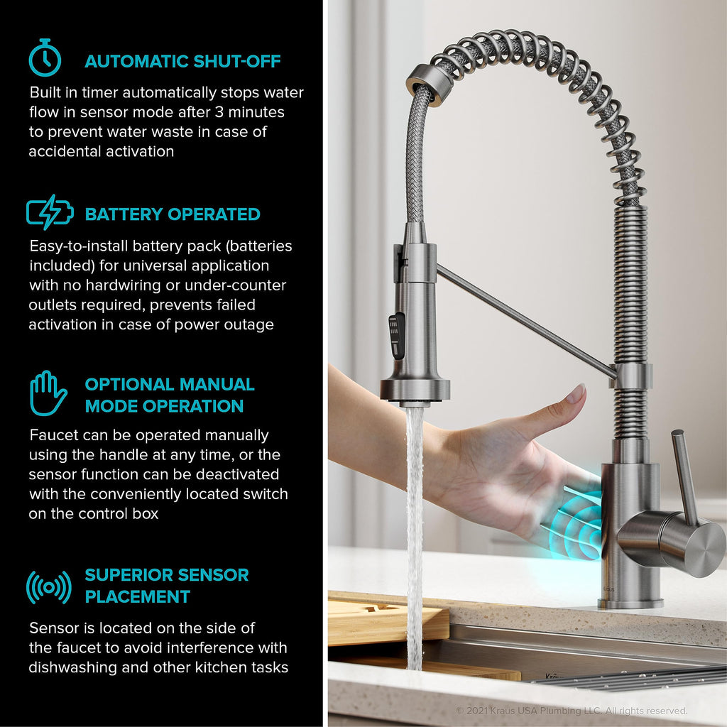 KRAUS Stainless Steel 18 in Touchless Pull Down Kitchen Faucet KSF-1610SFS
