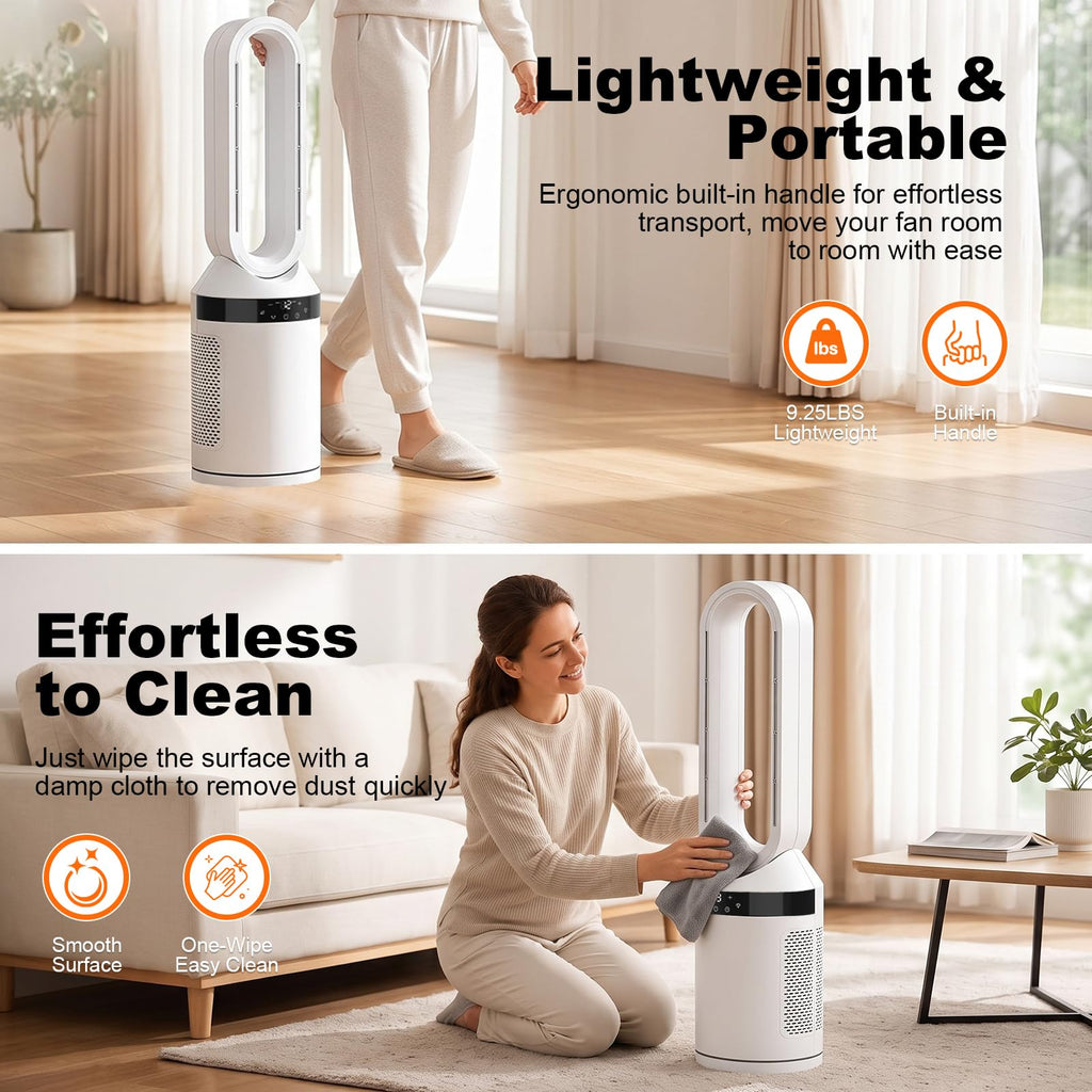 32” Bladeless Tower Fan and Heater Combo, All Season Standing Fan