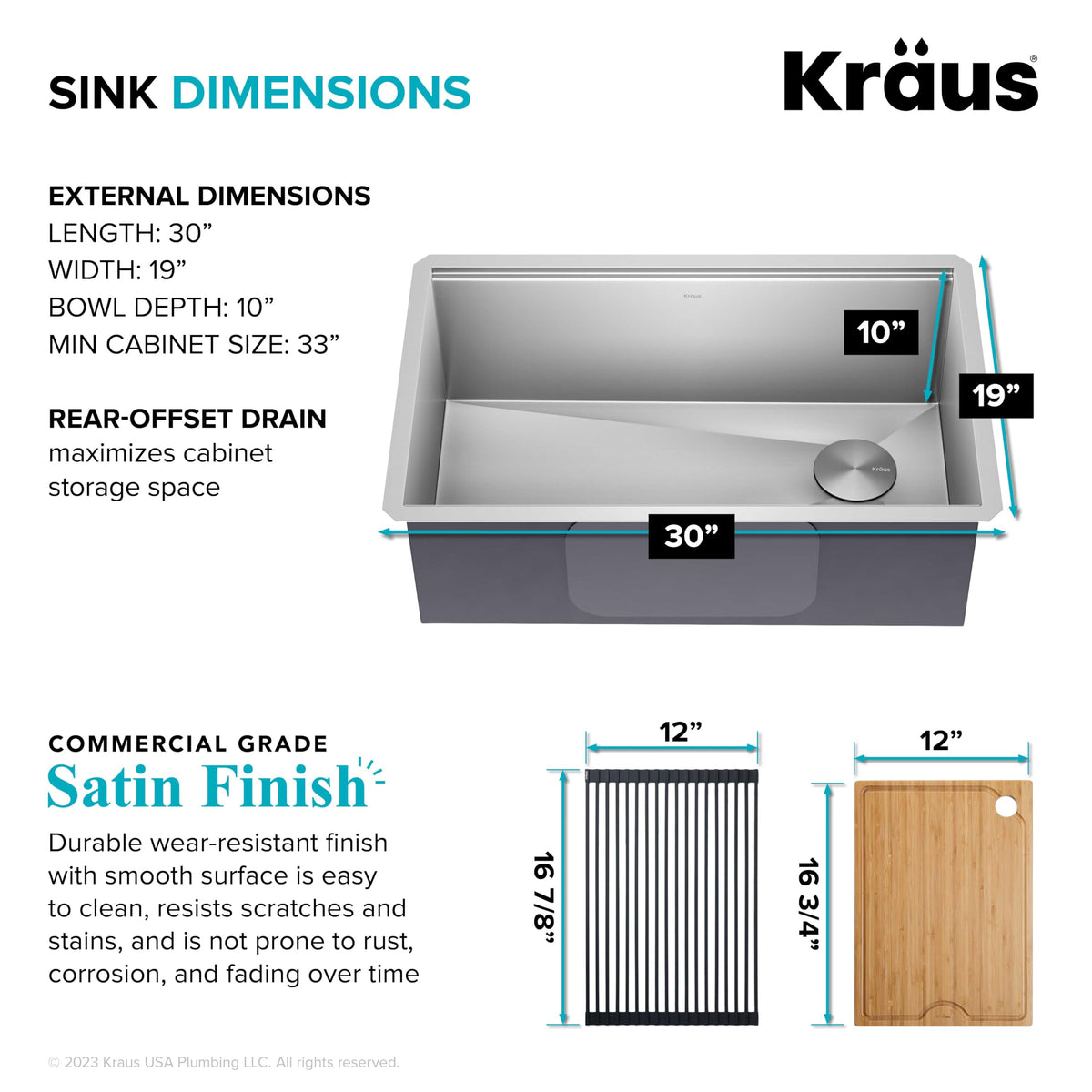 KRAUS Stainless Steel 30 in Undermount Kitchen Sink KWU110-30