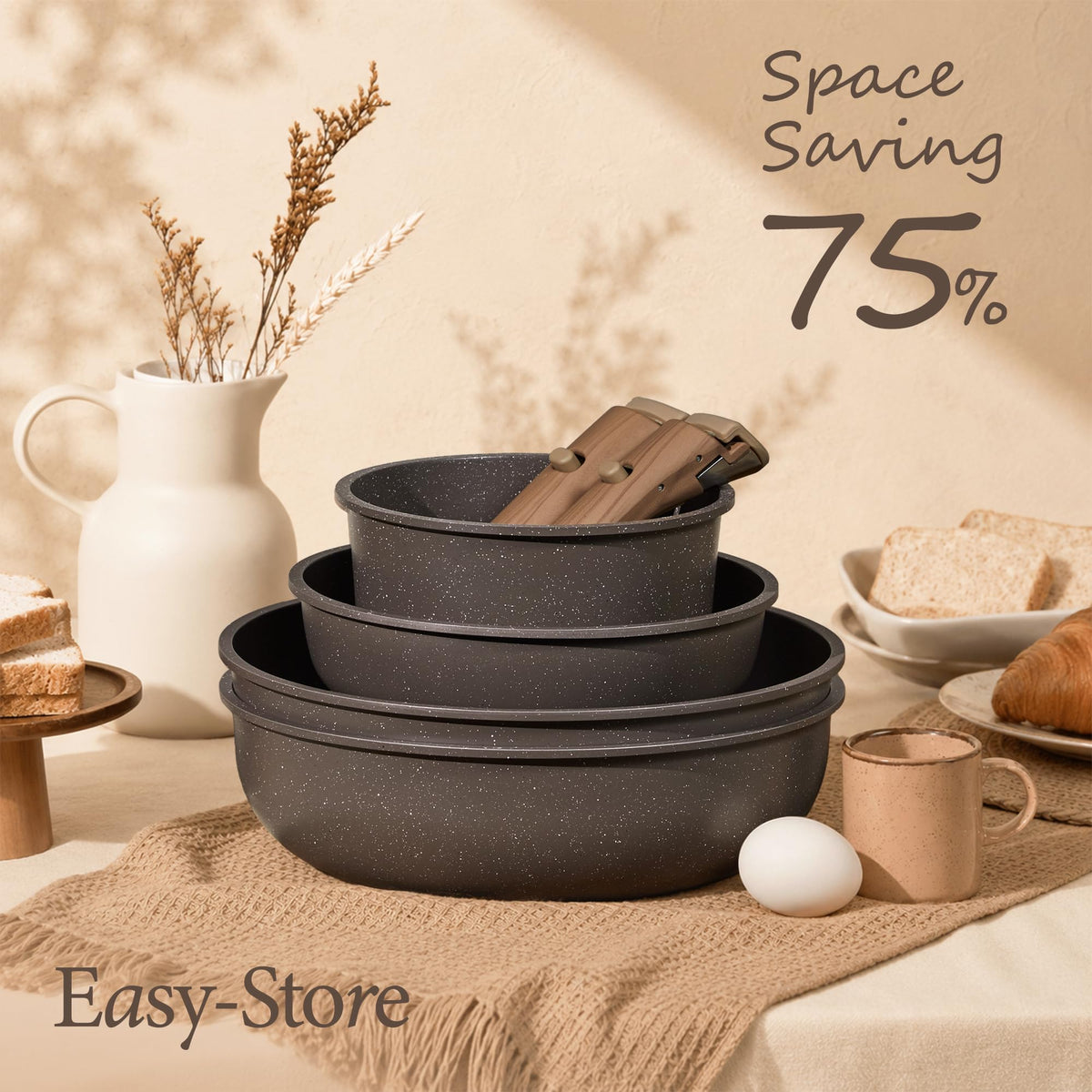 CAROTE 27pcs Pots and Pans Set Non Stick, Detachable Handle Cookware Set