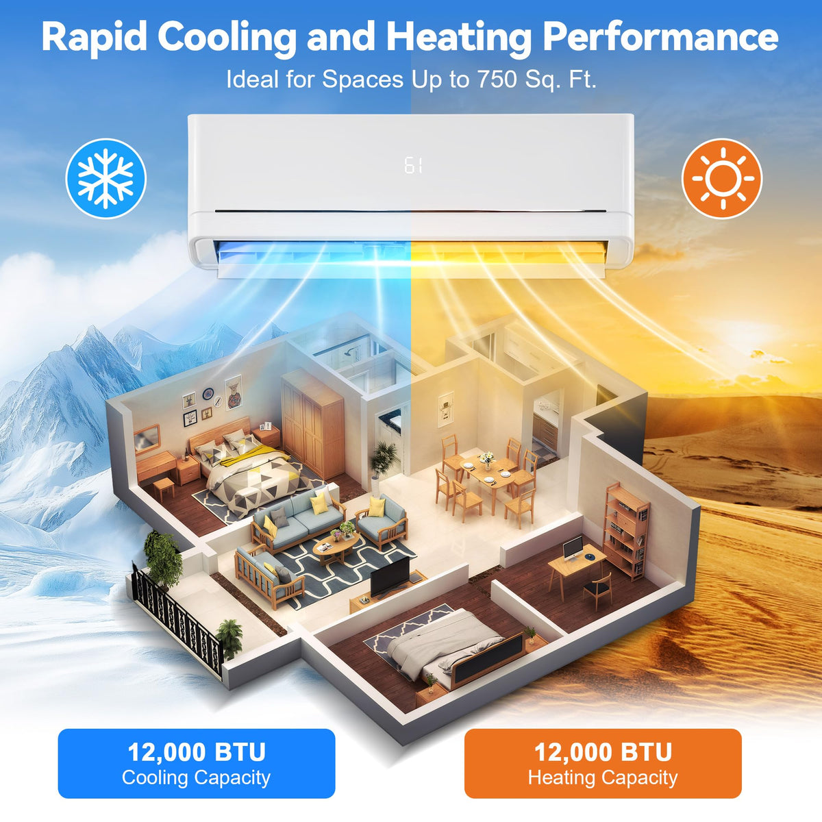 12,000 BTU Mini Split Air Conditioner and Heater, SEER2 18, 115V