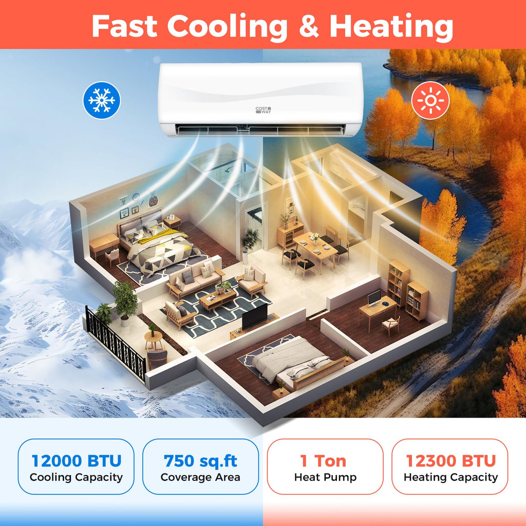 COSTWAY 12000BTU Mini Split Air Conditioner& Heater