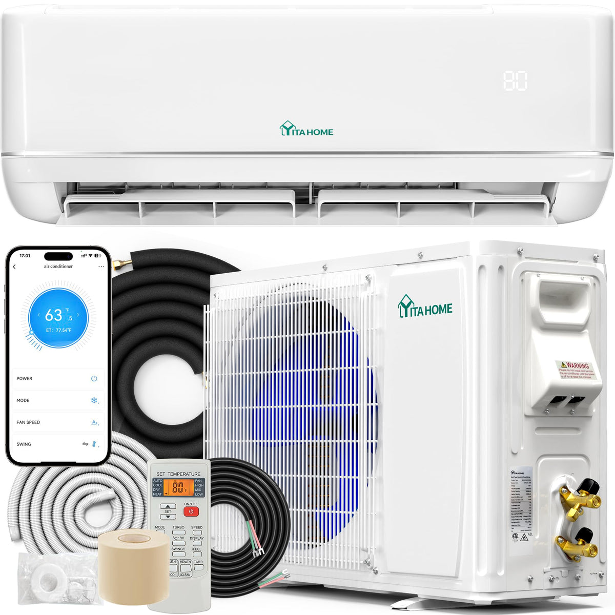YITAHOME 12000 BTU Mini Split AC/Heating System, Ductless Mini Split Air Conditioner Heat Pump,115V 20 SEER2 Energy Efficient Inverter AC Unit,Wifi Enabled Compatible with Alexa for Apartment, Garage