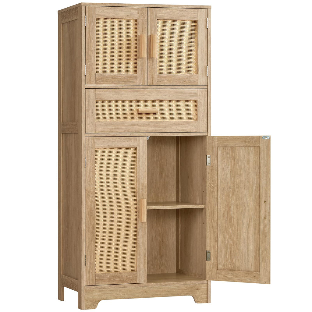 Storage Cabinet with Doors & 2 Drawers, Kitchen Cabinet with Adjustable Shelf, Pantry Cabinets, Bathroom Cabinets, for Living Room, Entryway, Home Office, White
