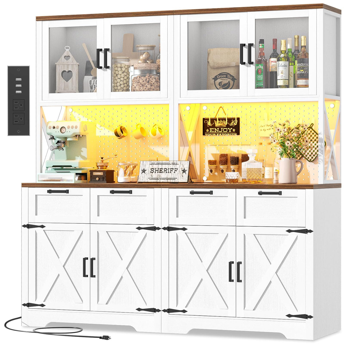 Unikito 71" Tall Kitchen Pantry Storage Cabinet, 63" W Kitchen Hutch