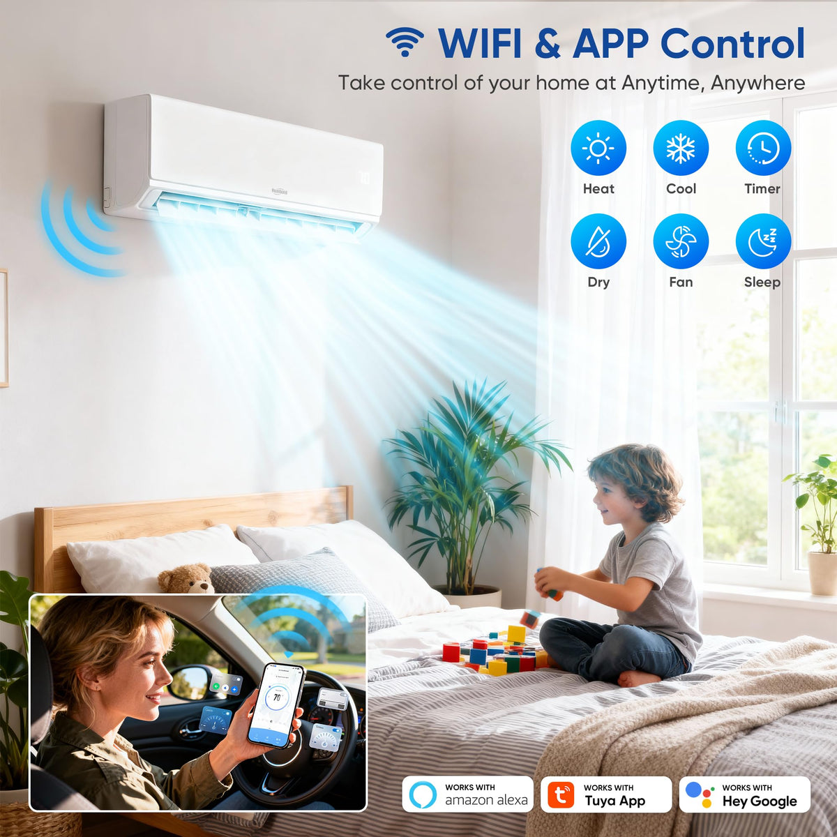 12000BTU Mini Split Air Conditioner & Heater, Wall Mounted AC Unit