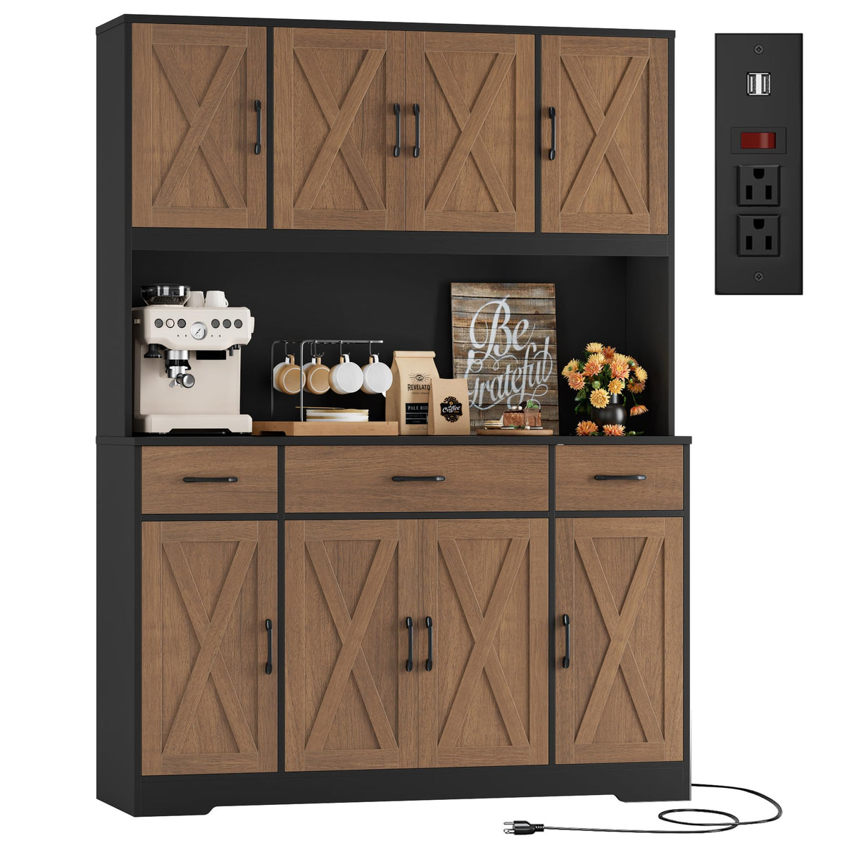 HOSTACK 71" Tall Kitchen Pantry Storage Cabinet, 55" W Kitchen Hutch, White
