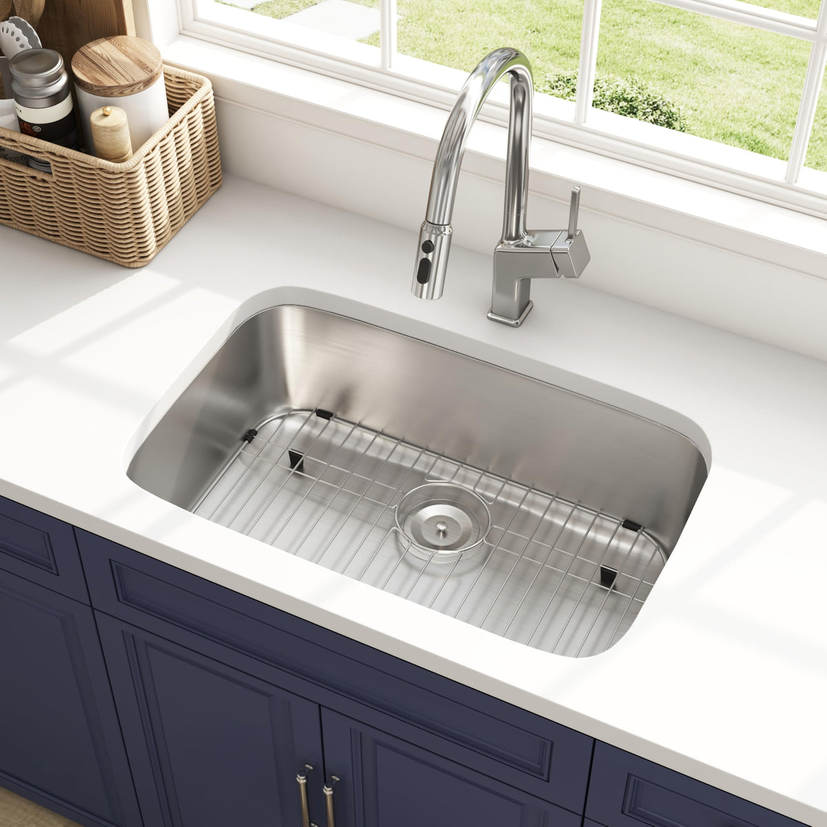 32 Inch Undermount Curved Spacious Single Bowl Kitchen Sink