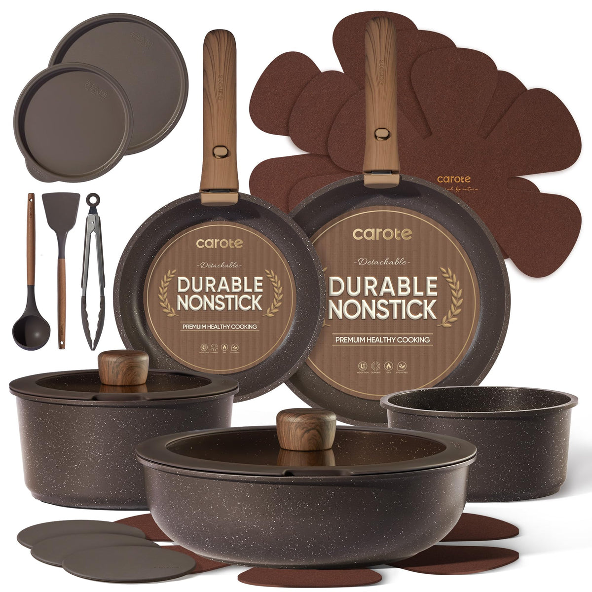 CAROTE 27pcs Pots and Pans Set Non Stick, Detachable Handle Cookware Set