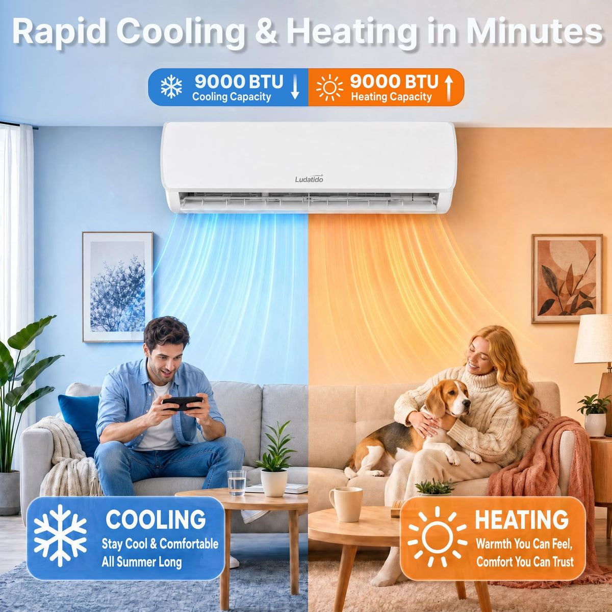 Ludatido 2026 Upgraded 9000 BTU 19 SEER Ductless Mini Split Heat Pump