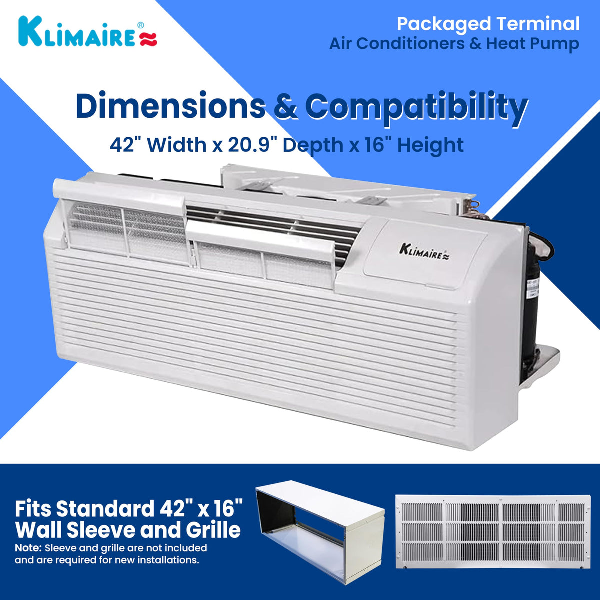 Klimaire 15,000 BTU PTAC Heat Pump A/C 3.5kW | 20 A
