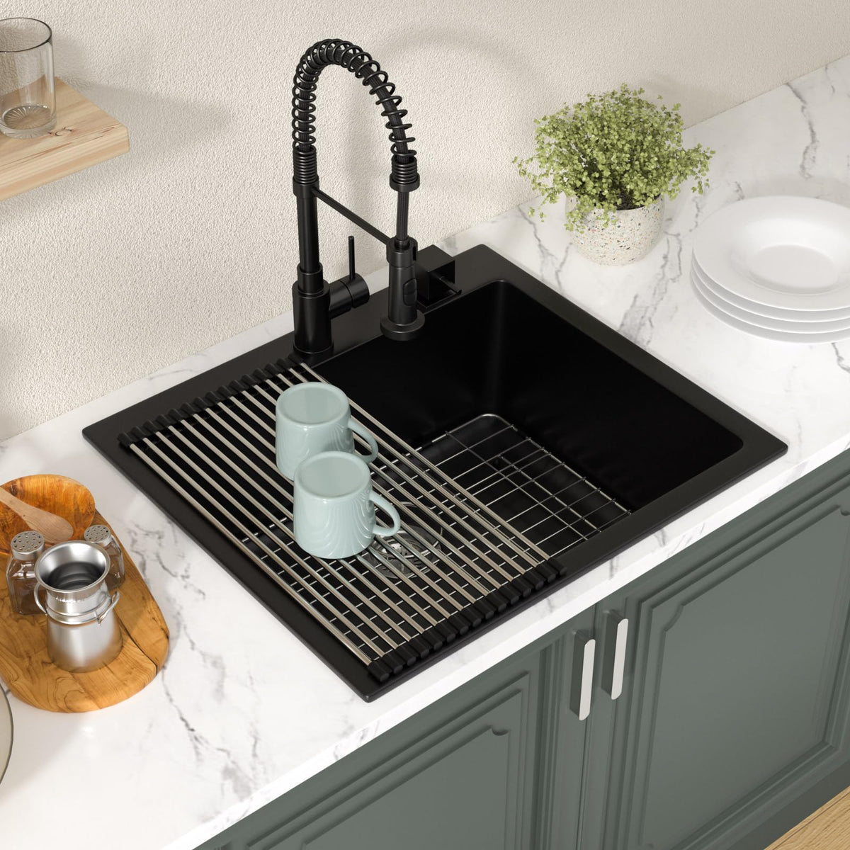 Lordear 18 Inch White Kitchen Sink Granite Composite Undermount Bar Workstation 18x18 White Quartz Sinks Under Counter Single Bowl with Classic Gold Accessories