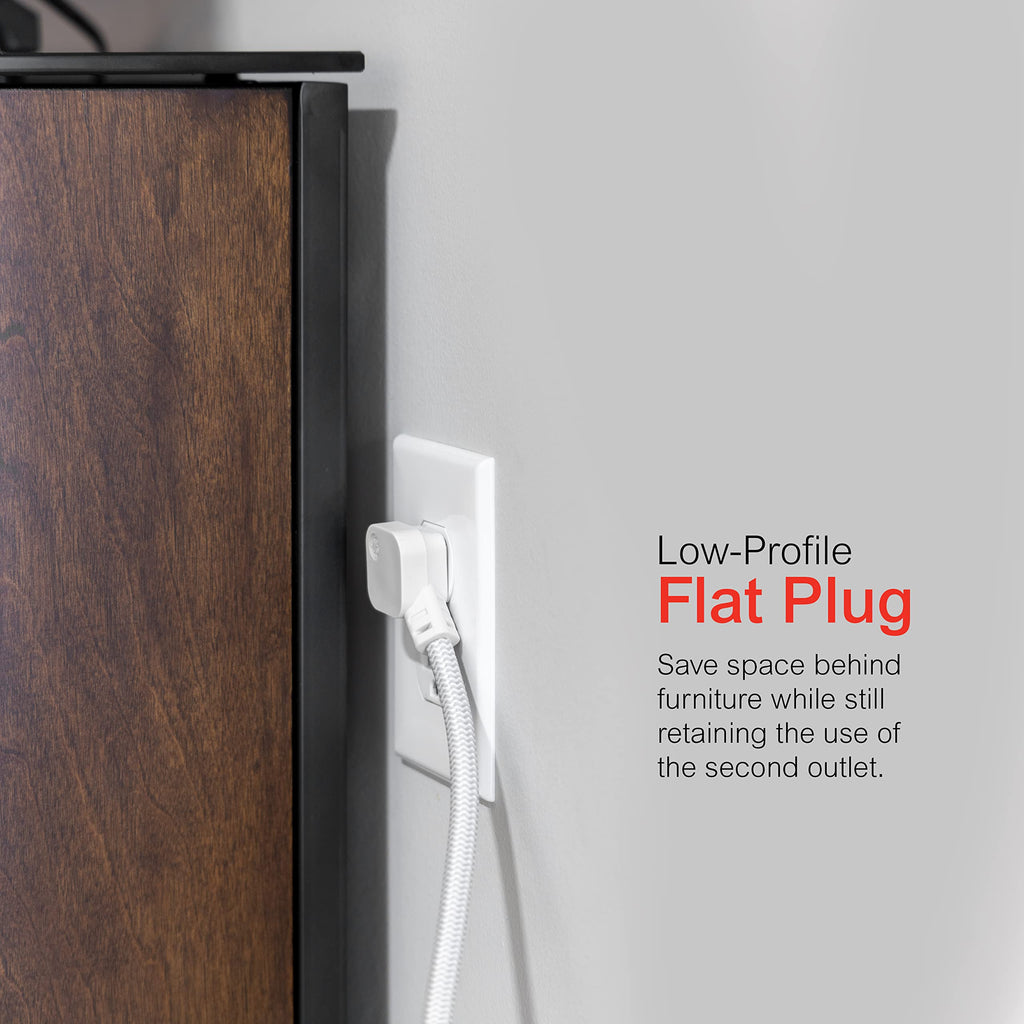 GE UltraPro 6 Outlet Surge Protector, Designer Braided Extension Cord, Flat Plug, Wall Mount, White, 45264, 2 ft (Pack of 8)