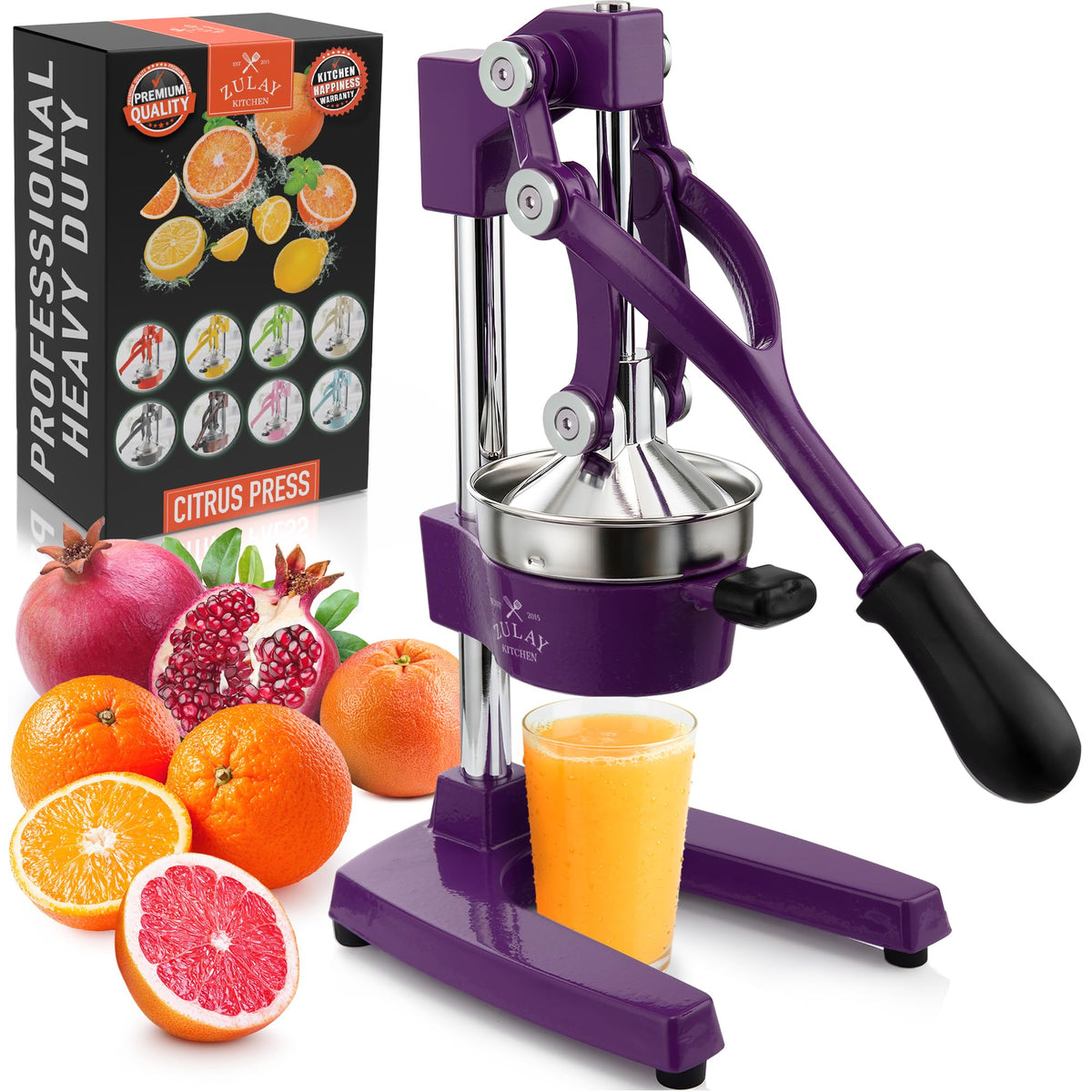 Zulay Kitchen Cast Iron Juicer, Orange Manual Juicer Press, 9-in-1, Blue