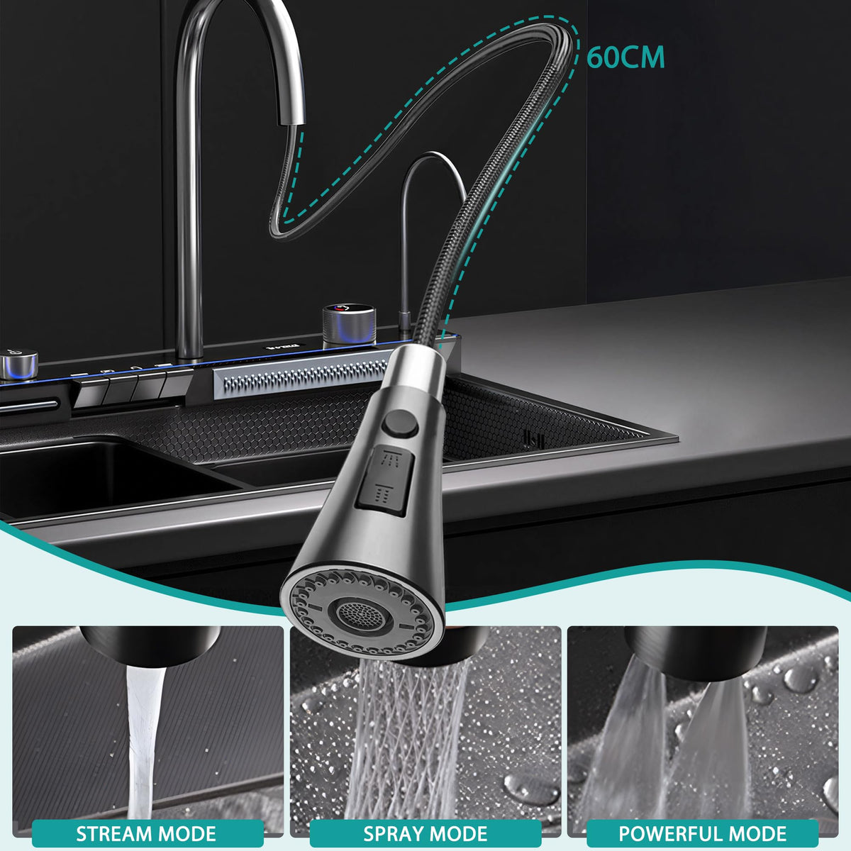 Smart Waterfall Kitchen Sink, 31.5"x17.7" Drop In Stainless Steel