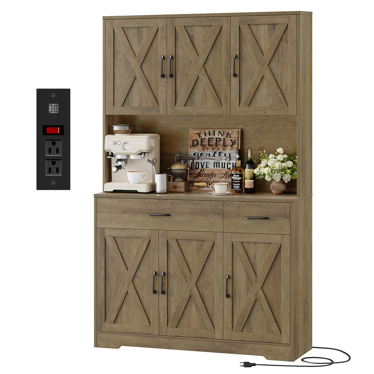 HOSTACK 71"H Kitchen Pantry Storage Cabinet, Farmhouse Hutch Cabinet, White