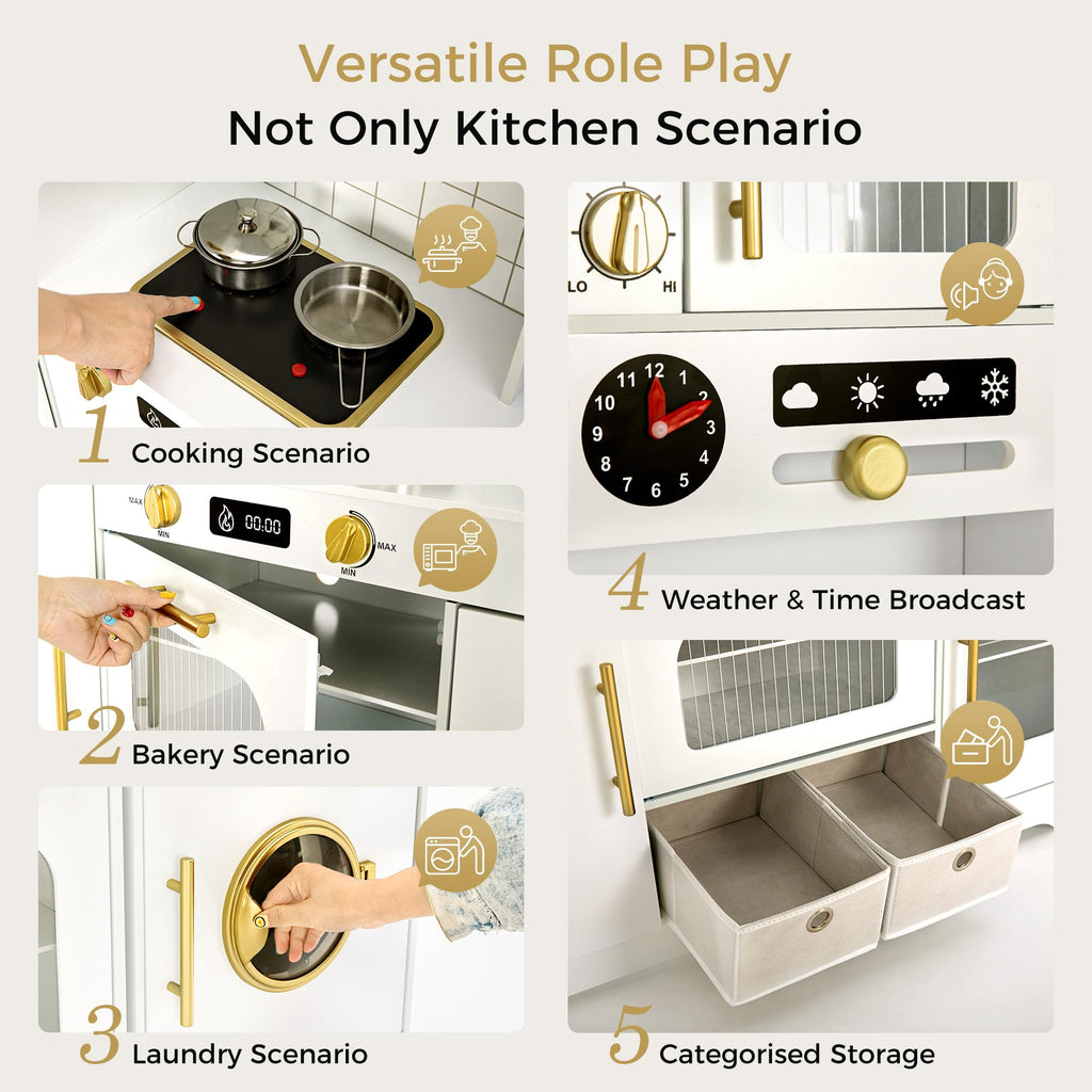 Interactive Wooden Play Kitchen for Kids