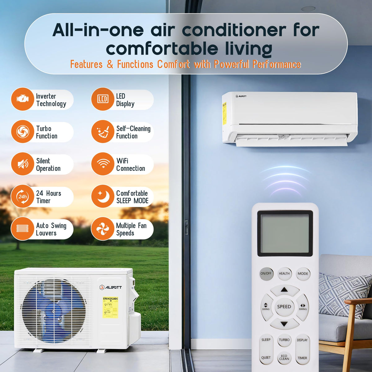 Albott 12,000 BTU Mini Split Air Conditioner and Heater SEER2 18, 115V