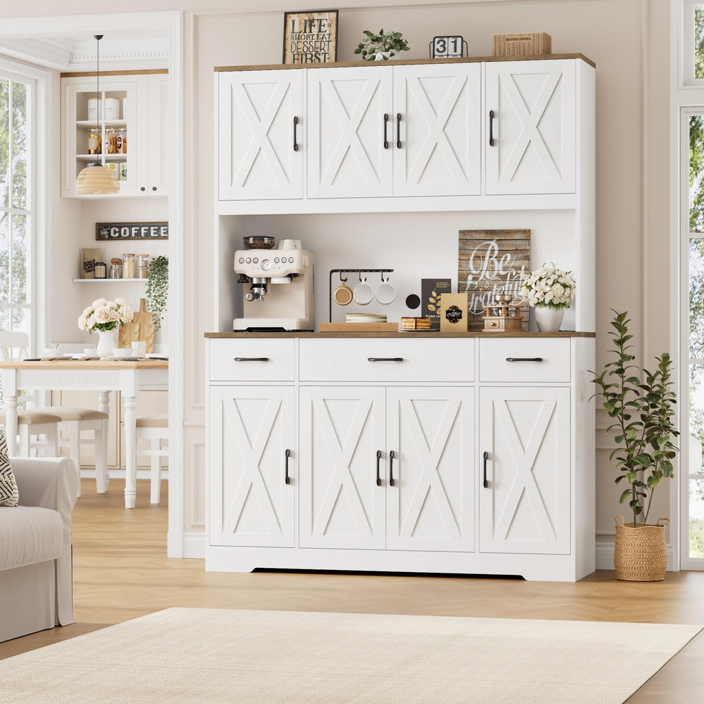 HOSTACK 71" Tall Kitchen Pantry Storage Cabinet, 55" W Kitchen Hutch, White