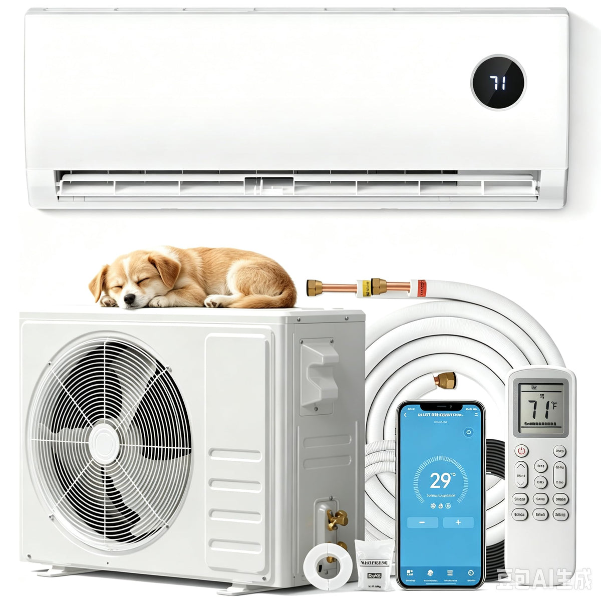 Mini Split AC with Heat Pump, Ductless Mini Split Air Conditioner Heat System with Quiet Operation, All-In-One Kit, 24H Timer, 115V, 19 SEER2 Energy Efficient for 750 Sq.Ft