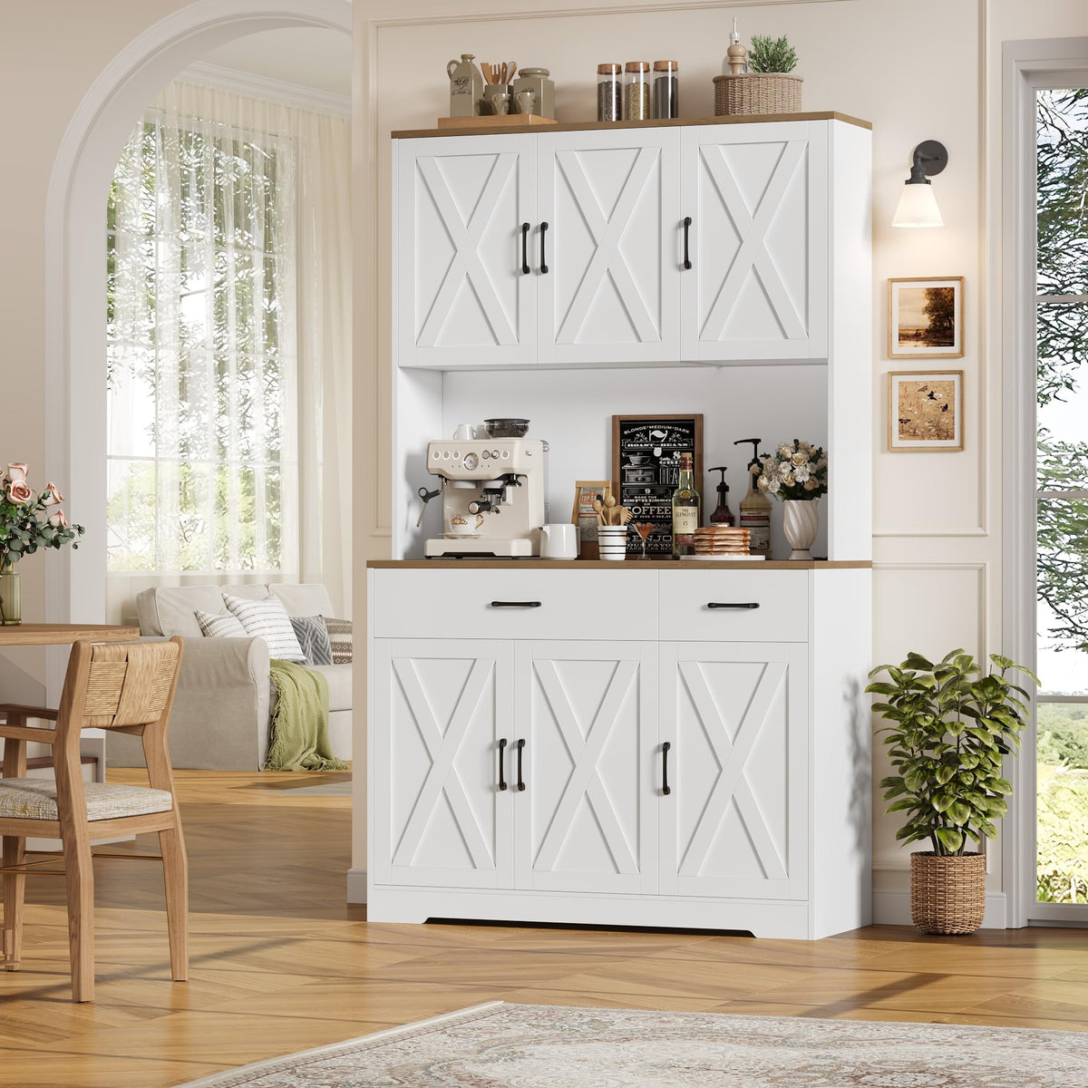 HOSTACK 71"H Kitchen Pantry Storage Cabinet, Farmhouse Hutch Cabinet, White