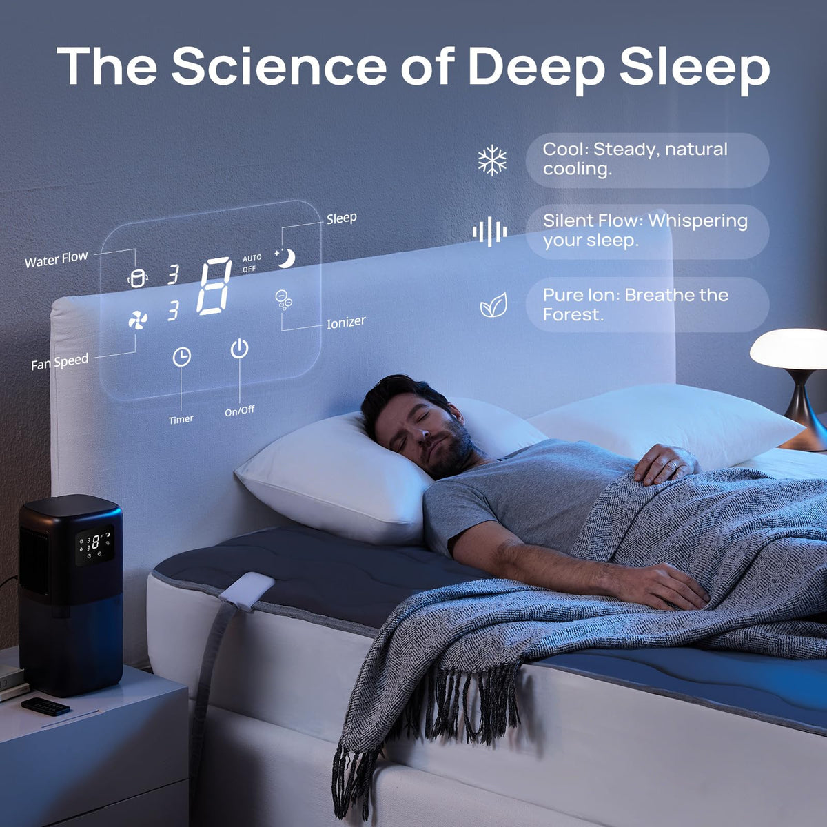 Omni Sleep Water Cooling Mattress Pad, Wireless Remote Control, Dark Gray