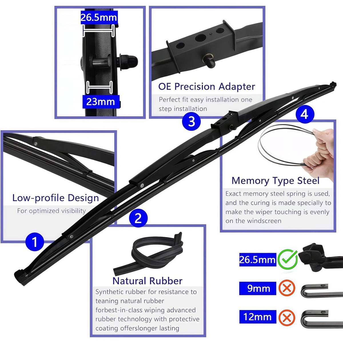 2Pcs 48" Heavy Duty Windshield Saddle Mount RV Wiper Blade Replacement for Motorhome Recreational Vehicle RV and Bus with 20 Pieces Car Concentrated Washer Tablets 26.5mm