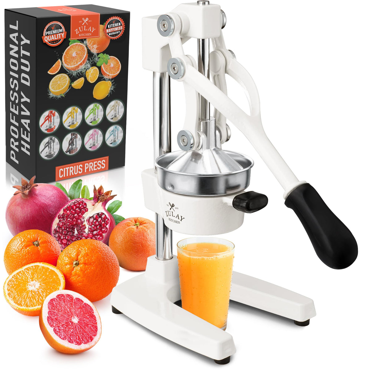 Zulay Kitchen Cast Iron Juicer, Orange Manual Juicer Press, 9-in-1, Blue