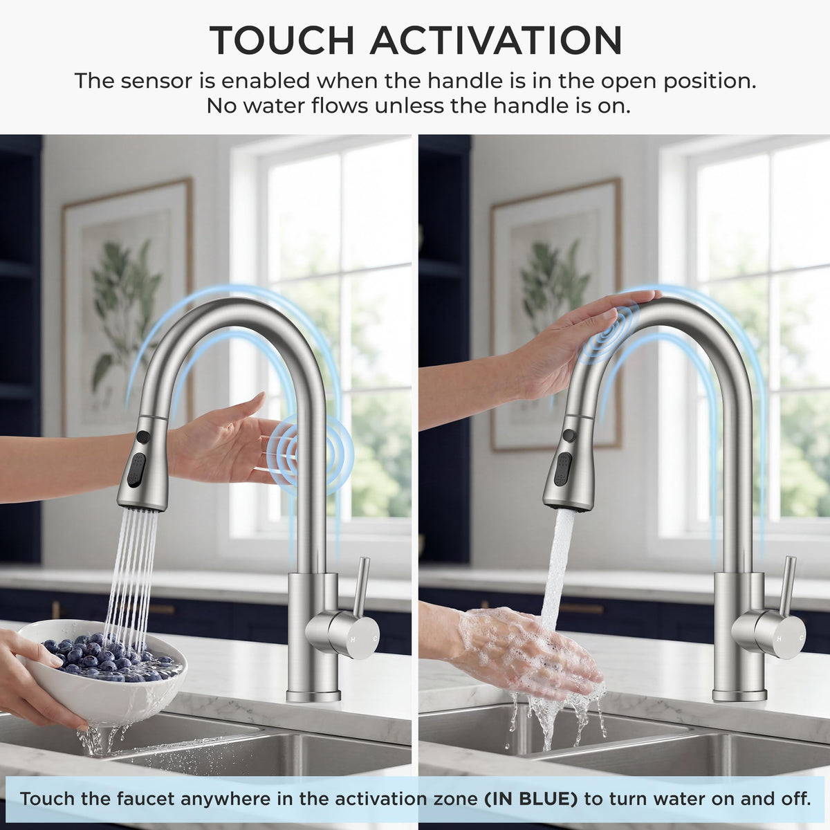 FORIOUS Touch Activated Kitchen Faucets Pull Down Sprayer, Brushed Nickel