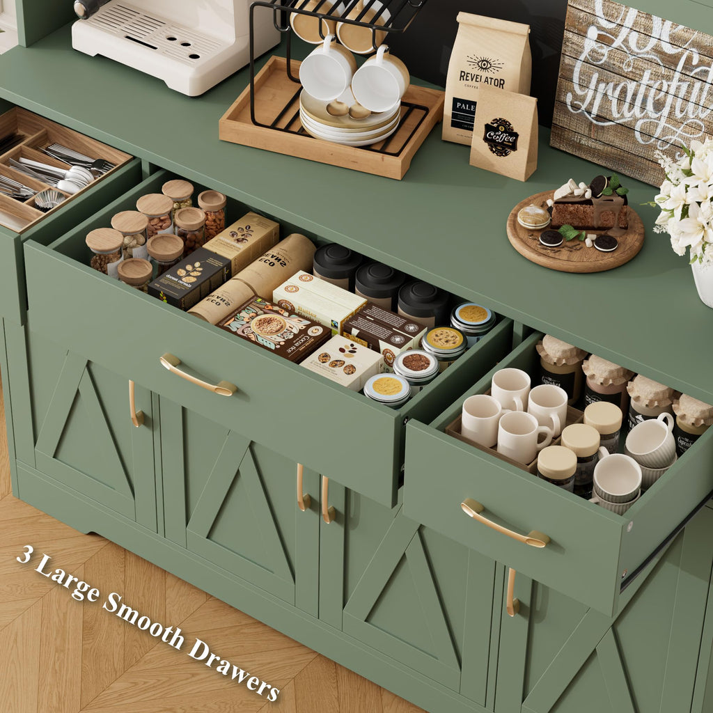HOSTACK 71" Tall Kitchen Pantry Storage Cabinet, 55" W Kitchen Hutch, Green
