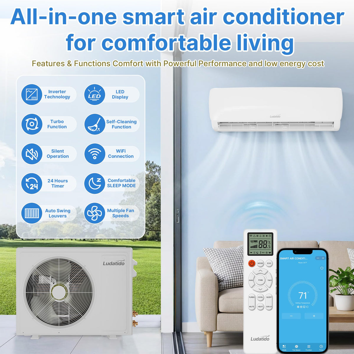 Ludatido 2026 Upgraded 9000 BTU 19 SEER Ductless Mini Split Heat Pump