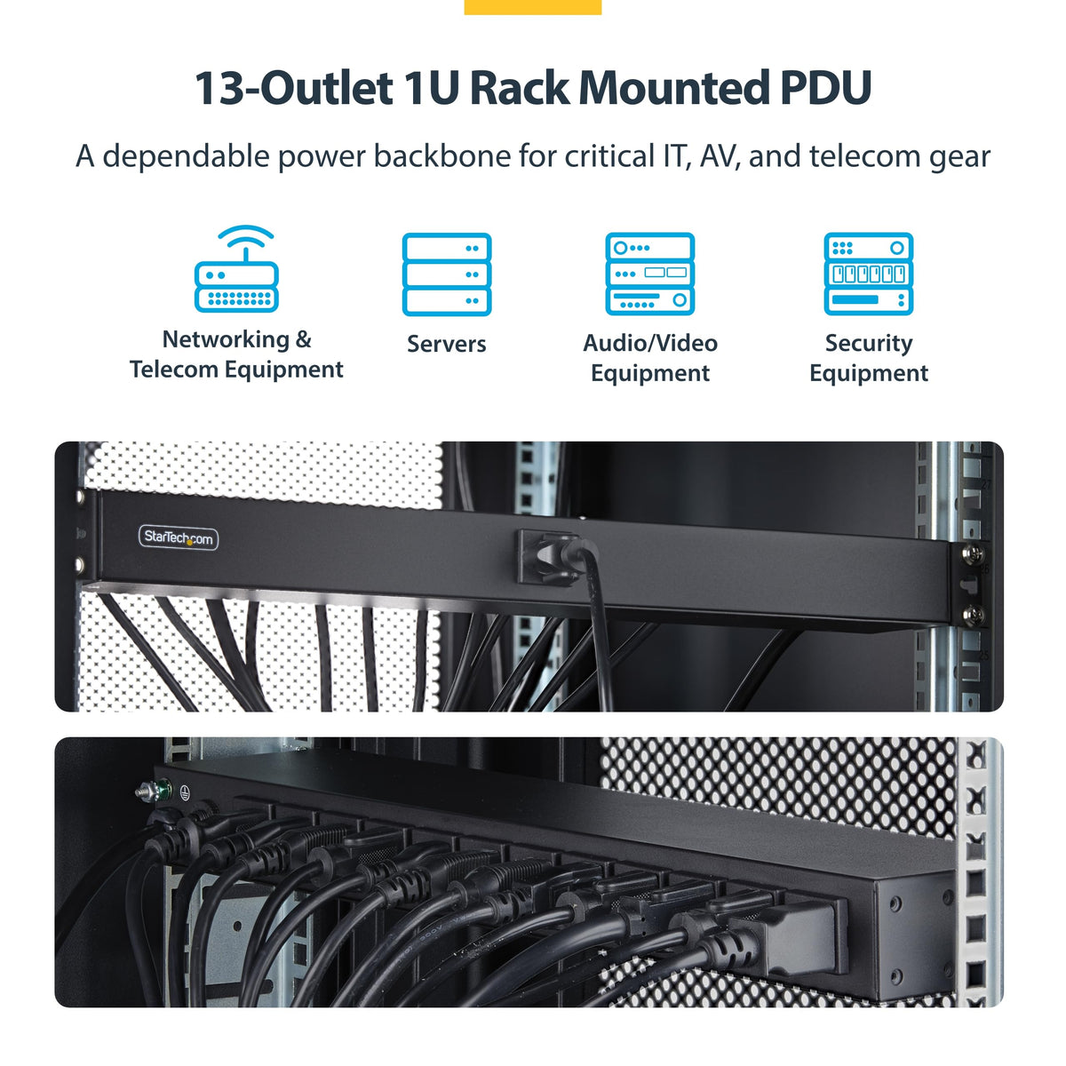 StarTech 13-Outlet 1U PDU, 1 Front 12 Rear, 120V, TAA (1315B8H-RACK-PDU)