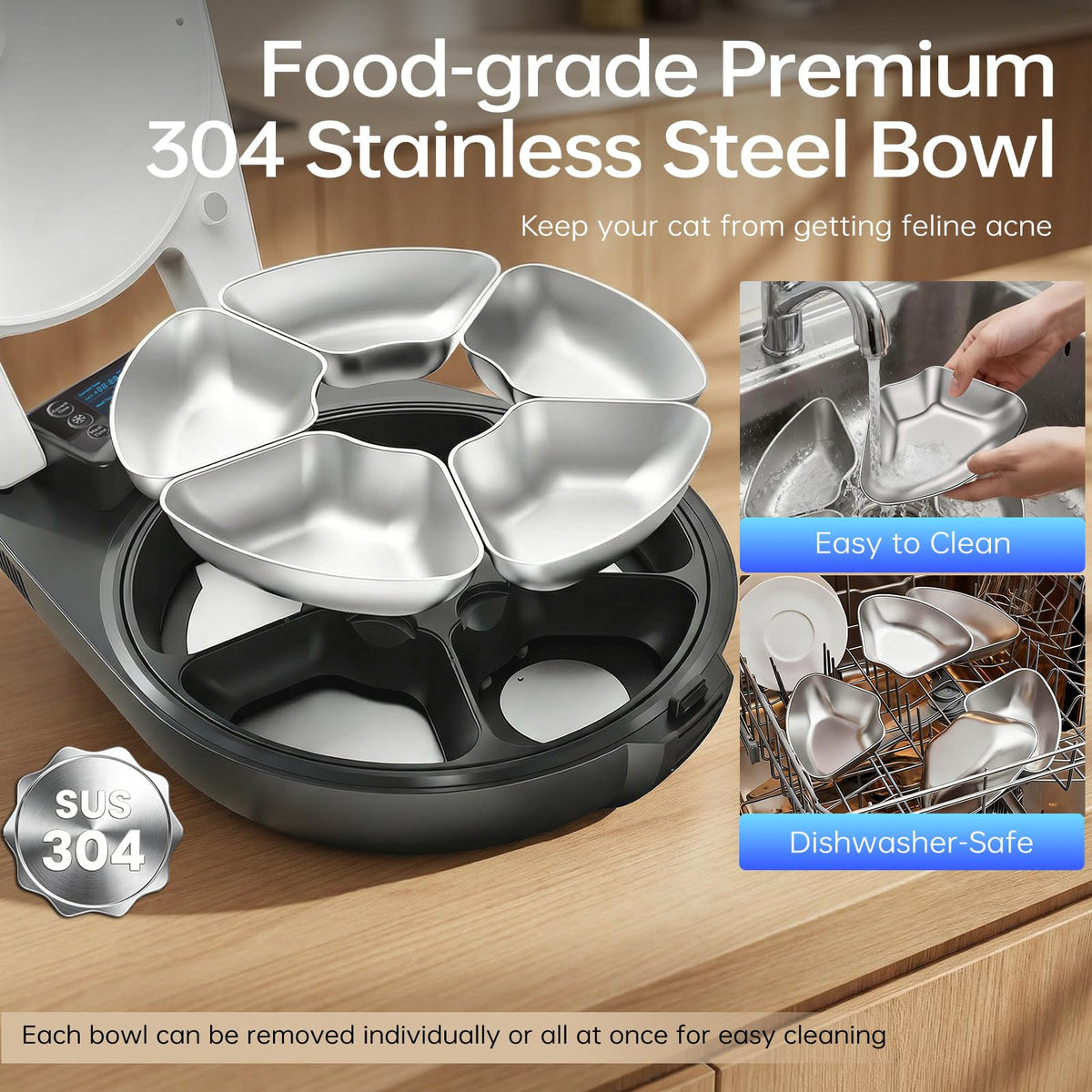 Automatic Wet Food Cat Feeder, 3 Days 5 Freshness Meals Refrigerated Auto Cat Feeder, Semiconductor Cooling & Heating with 304 Stainless Steel Bowl, Programmable Timer Cat Food Dispenser