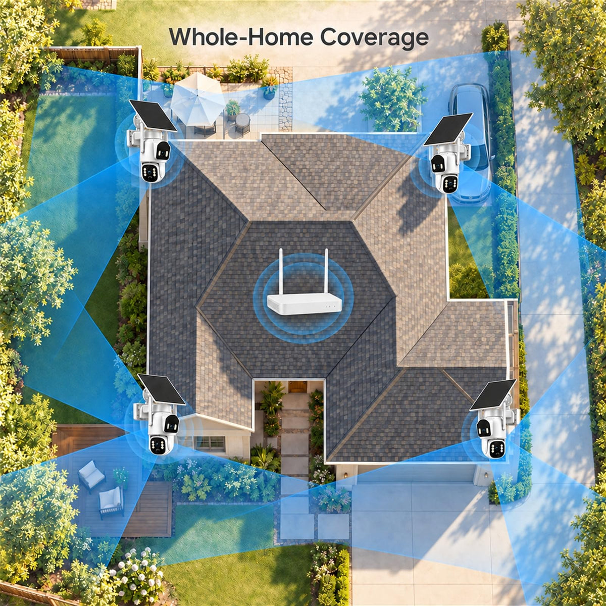 Camcamp Solar Security Cameras Wireless Outdoor, 4-Cam Home System with NVR