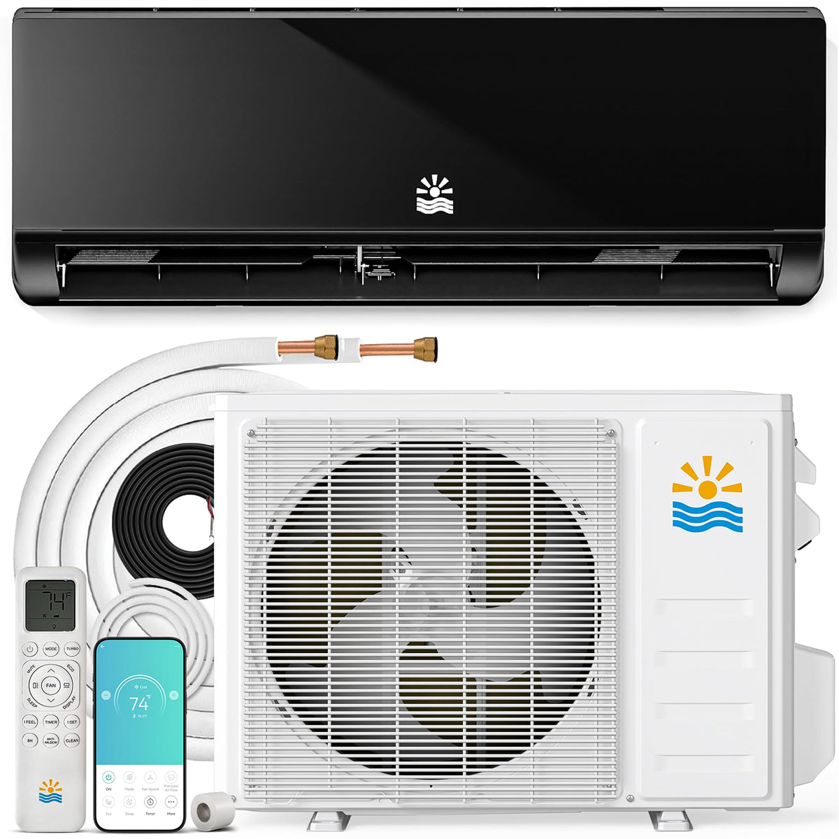 Mini Split AC/Heating System 12000 BTU Heat Pump, 20 SEER2 Black