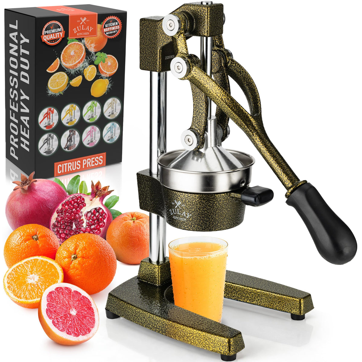 Zulay Kitchen Cast Iron Juicer, Orange Manual Juicer Press, 9-in-1, Blue