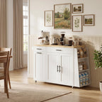 65" Kitchen Island with Drop Leaf, Rolling Island with Spice Rack & Towel Rack, Mobile Kitchen Island Cart with 2 Draws & Trash Storage Cabinet, Portable Island Table on Wheels for Kitchen