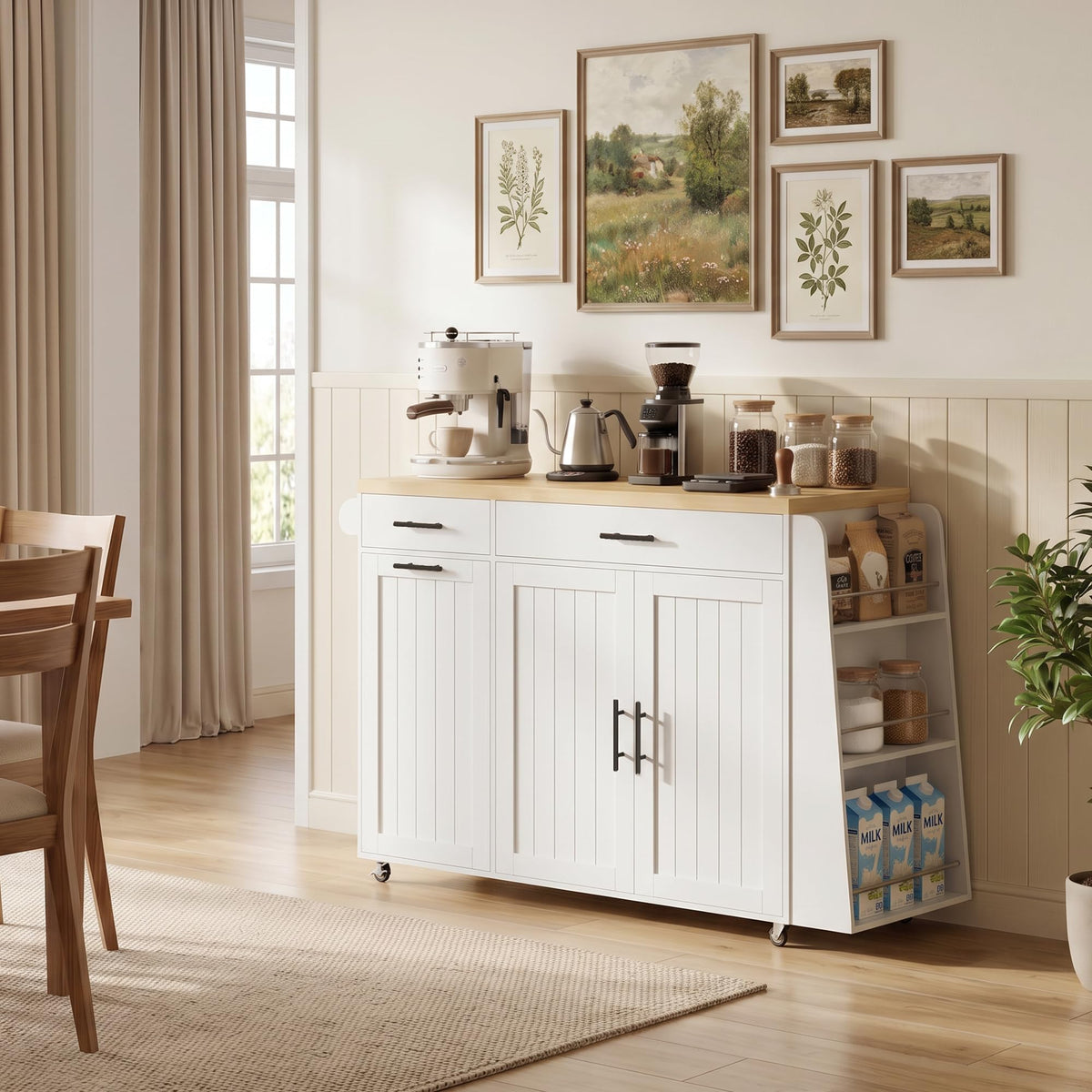 65" Kitchen Island with Drop Leaf, Rolling Island with Spice Rack & Towel Rack, Mobile Kitchen Island Cart with 2 Draws & Trash Storage Cabinet, Portable Island Table on Wheels for Kitchen