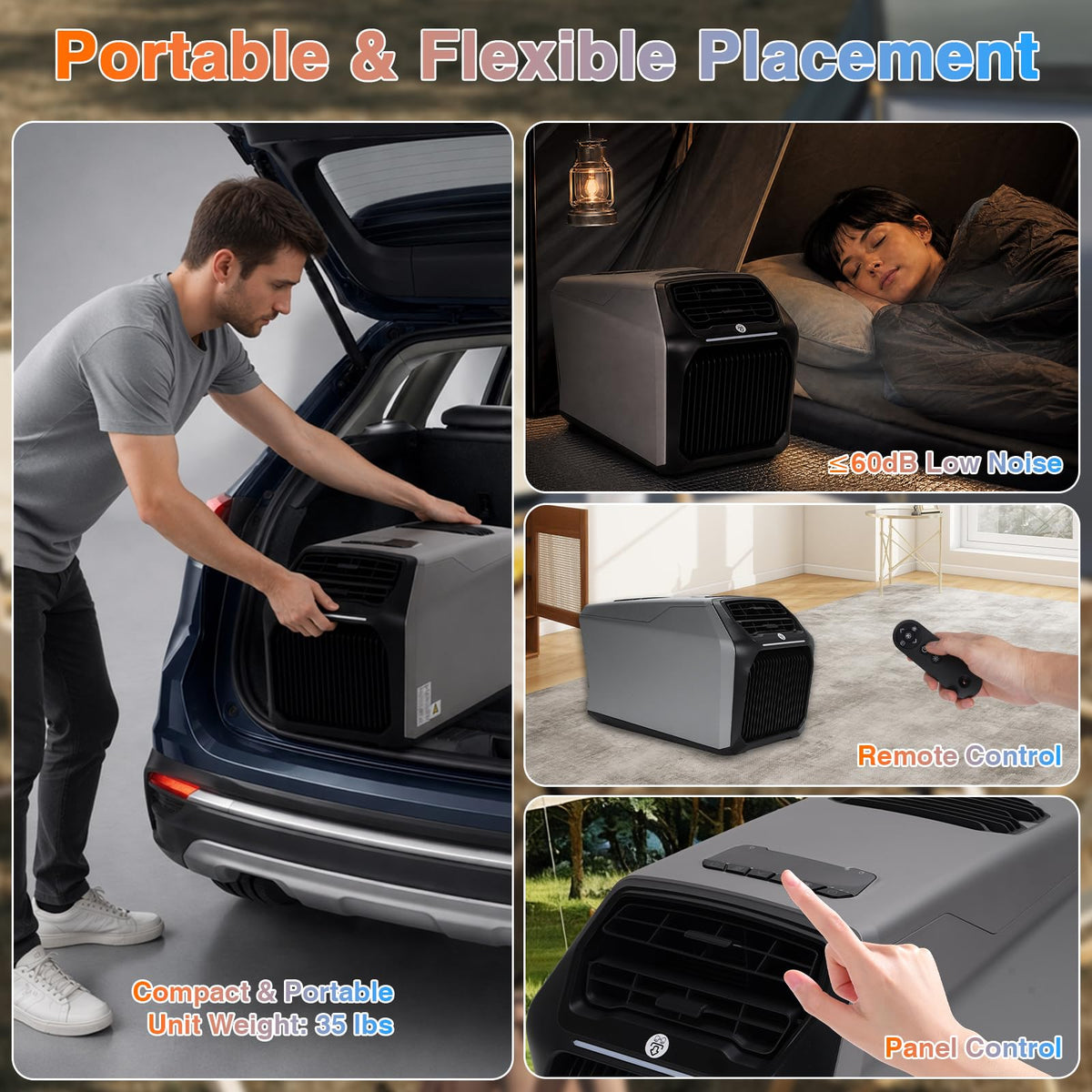 Portable Air Conditioner 6800 BTU Cooling & 7500 BTU Heating, 5-in-1 AC Unit with Cool/Heat/Dry/Fan/Sleep, Self-Evaporation, LED Display, Remote for Bedroom, Apartment, Office, RV, Camping Tent