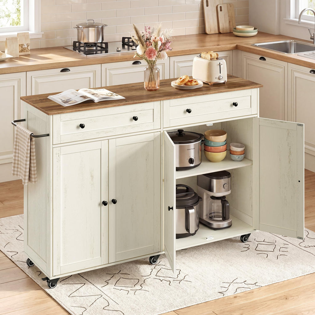 VASAGLE Mobile Kitchen Wooden Island Cart with Storage for Dining Room