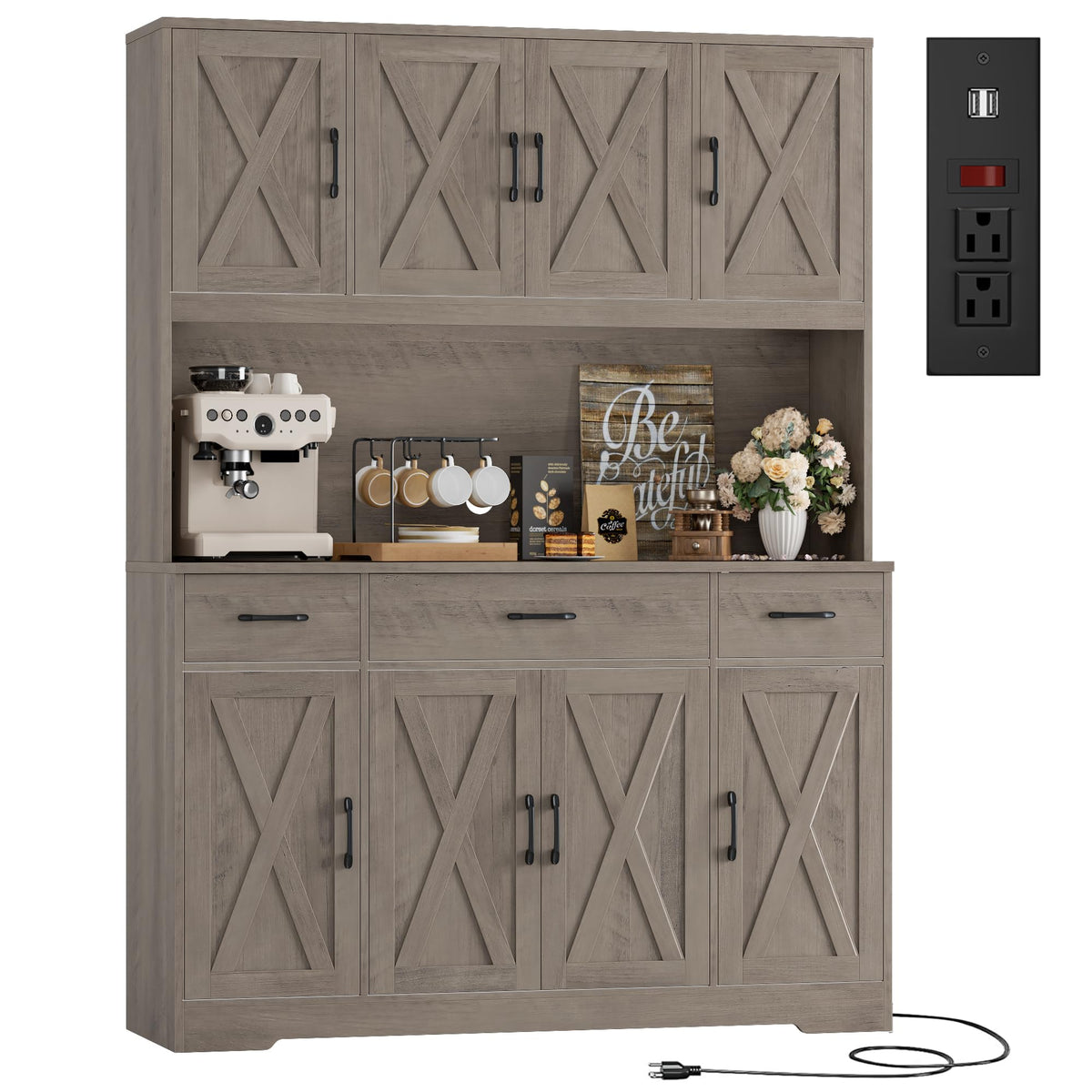 HOSTACK 71" Tall Kitchen Pantry Storage Cabinet, 55" W Kitchen Hutch, Green
