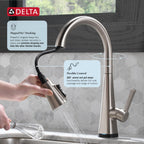 Delta Lenta Brushed Nickel Touch Kitchen Faucet with Pull Down Sprayer, Modern Single Hole Touch On Kitchen Sink Faucet, Single Handle, SpotShield Stainless 19802TZ-SP-DST