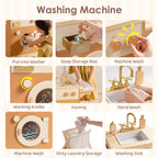 ROBUD 4-in-1 Wooden Play Kitchen Set with Fridge Washer Dishwasher