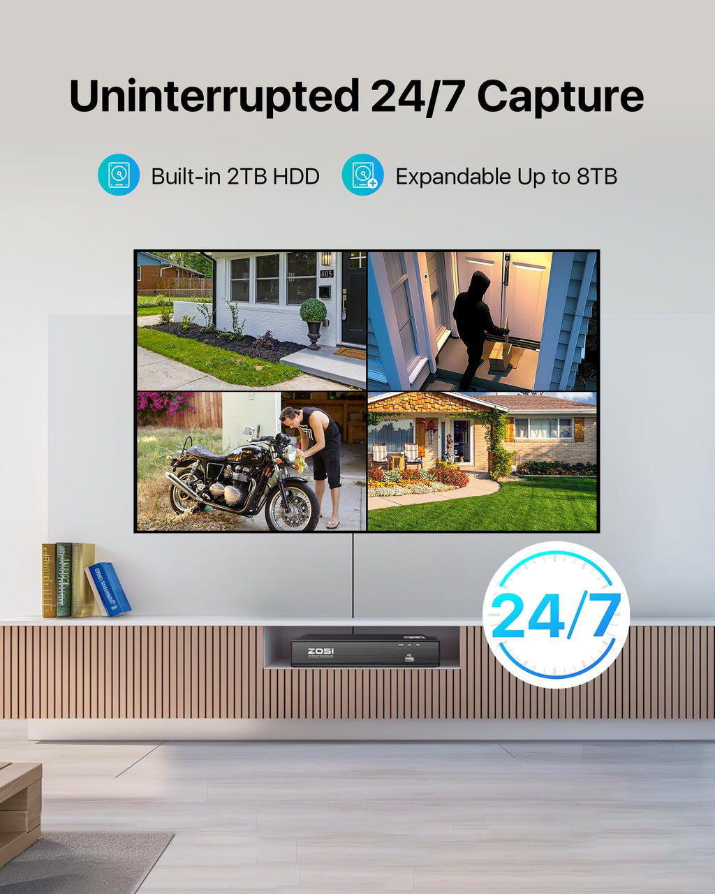 ZOSI 8CH 4K PoE Security Camera System with 2TB HDD, 4X 5MP Dome Cameras
