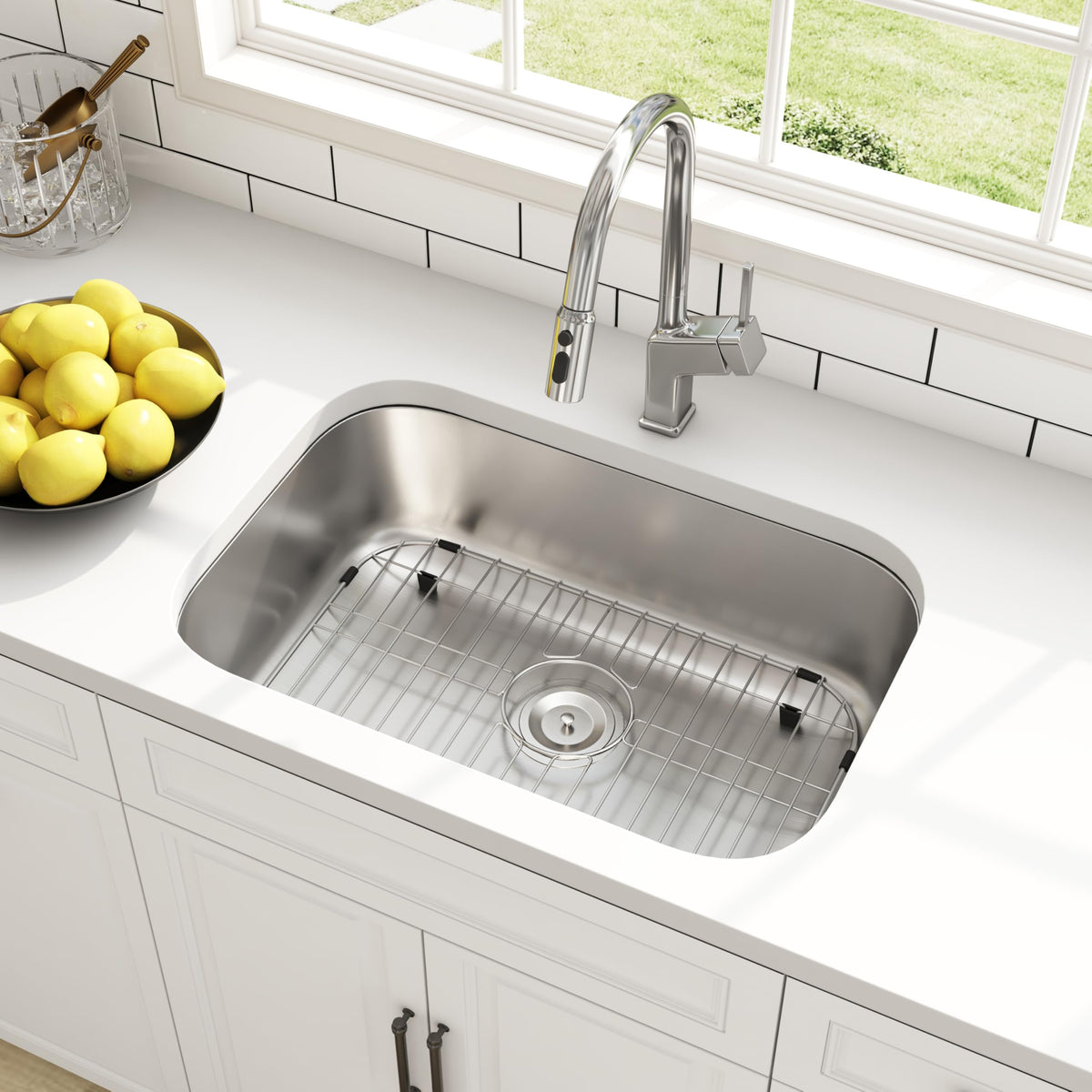 32 Inch Undermount Curved Spacious Single Bowl Kitchen Sink