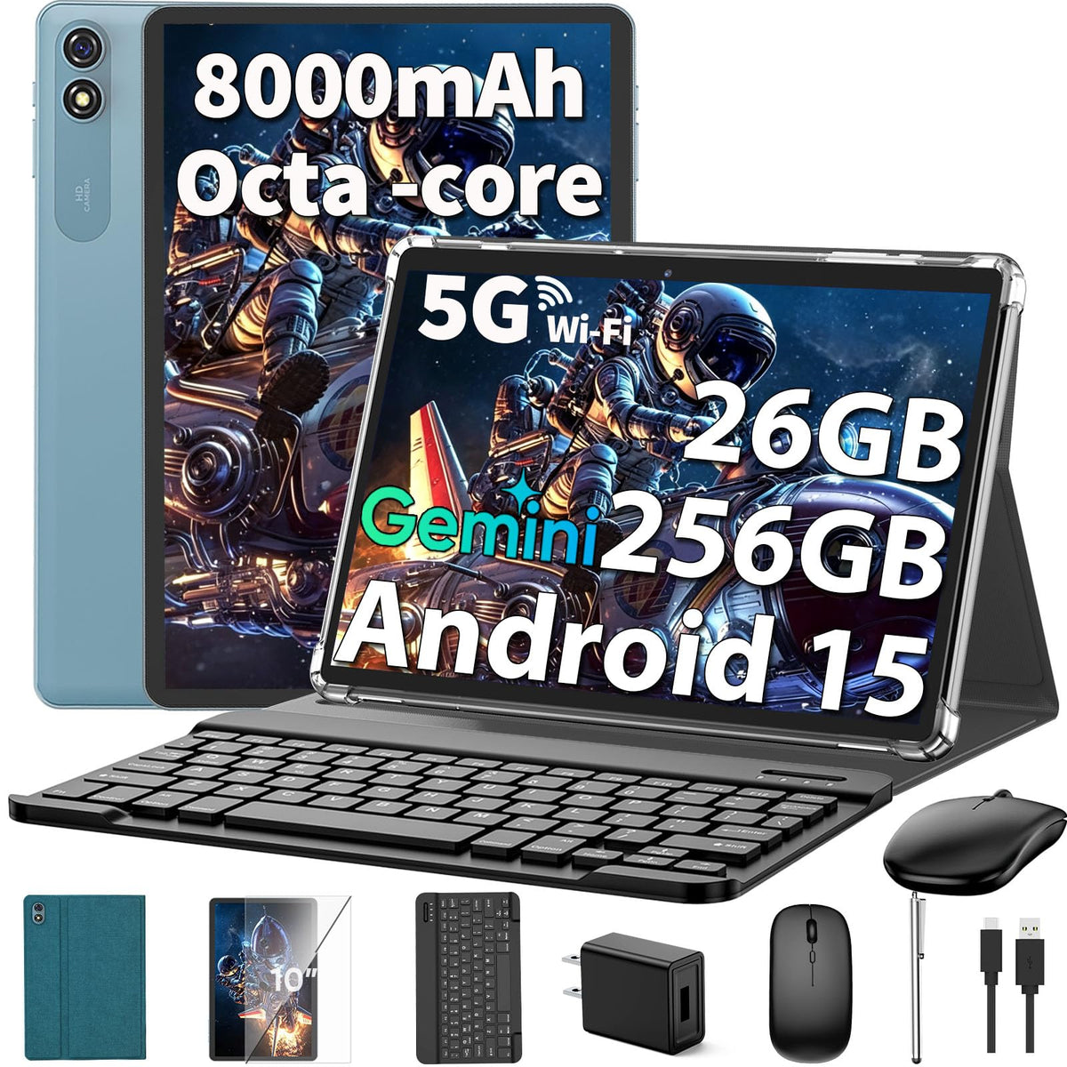 Android 15 Tablet 10 Inch, 2026 Tablet with Keyboard, 24GB+256GB+2TB Expand