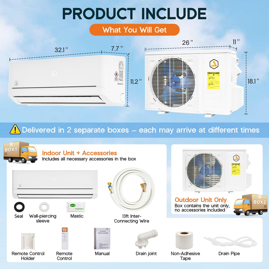 Albott 12,000 BTU 115V DIY Mini Split AC & Heating System with Fast-Fit Set
