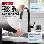 Delta Essa Matte Black Touch Kitchen Faucet with Pull Down Sprayer, Modern Single Hole Touch On Kitchen Sink Faucet, Single Handle, Matte Black 9113T-BL-DST